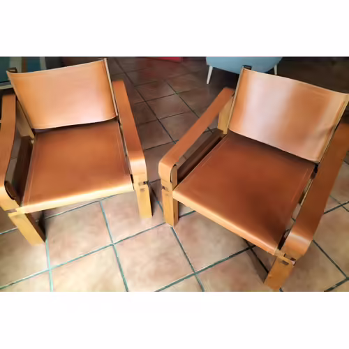 Fauteuil Lounge Vintage En Cuir, Modèle Sahara Safari S10 X, Design Pierre Chapo, France, 1964