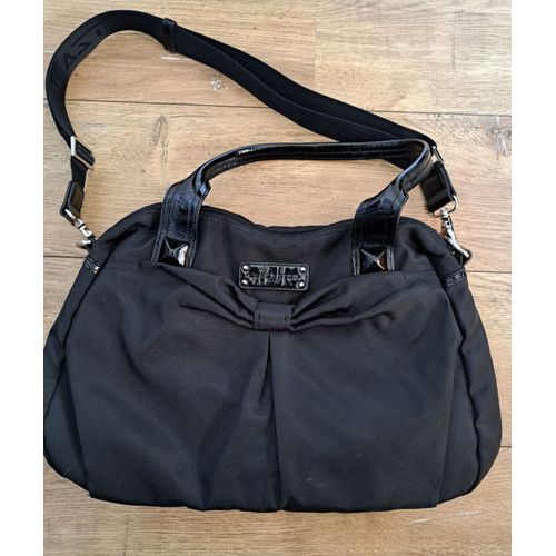 Superbe grande sac à main officiel Lancaster à bandoulière réglable noir intérieur rose