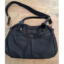 Superbe grande sac à main officiel Lancaster à bandoulière réglable noir intérieur rose