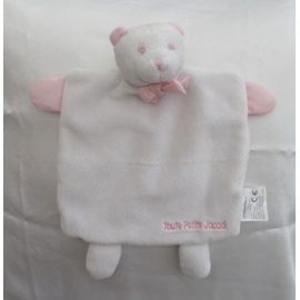 Doudou Peluche Plat Ours Blanc Noeud Rose Jacadi