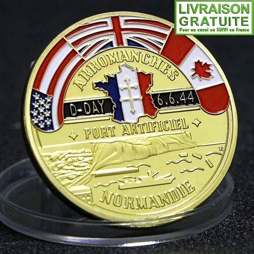 Ww2 Débarquement D-Day 1944 - Pièce Médaille Commémorative Plaquée Or (Réf 1)