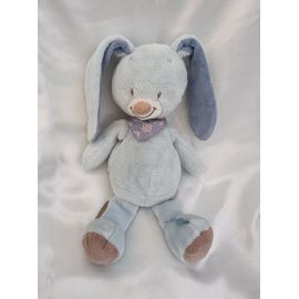 Doudou Peuche Lapin Bleu Bibou Bandana Carreaux Nattou 35 Cm