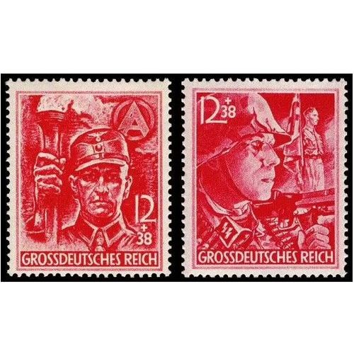 Allemagne 3ème Reich 1945, Très Beaux Timbres Neufs** Luxe Yvert 825 Et 826, Derniers Timbres Émis, Hommage Aux S.A Et Aux S.S, Cote 90 Euros.