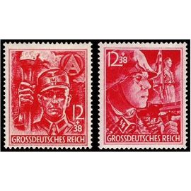 Allemagne 3ème Reich 1945, Très Beaux Timbres Neufs** Luxe Yvert 825 Et 826, Derniers Timbres Émis, Hommage Aux S.A Et Aux S.S, Cote 90 Euros.