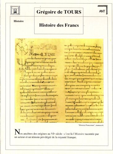 Fiche Lecture / Litterature Grégoire De Tours Histoire De Francs