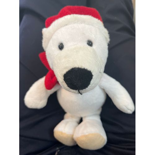 Peluche Ourson Blanc Noël - Ourson Blanc Coiffé D’Un Bonnet De Noël - Kinder - 25 Cm - Ferrero