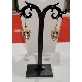 Boucles D'oreilles Hibou Chouette Dore Strass !