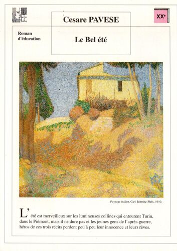 Fiche Lecture / Litterature Cesare Pavese Le Bel Été