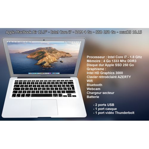 Apple MacBook Air mi-2011 - 13.3" Intel Core i7 - 1.8 Ghz - Ram 4 Go - SSD 250 Go - Azerty