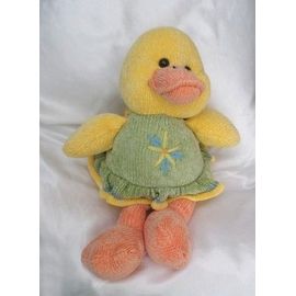 Doudou Peluche Tricot Canard Robe Verte Flocon de Neige Brodé FLOR ALBI SABADELL