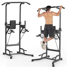 Power Tower Dip Station, Rattantree Barre De Tractions, Multifonction Pour Entraînement De Force Dans La Salle De Sport À Domicile, Chargeable 330lbs Noir