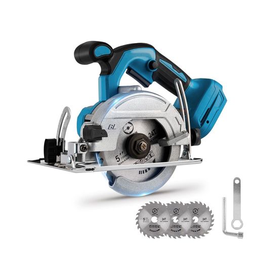 Scie circulaire sans fil 1000 W 125 mm pour batterie Makita 18 V, avec 3 lames (sans batterie)