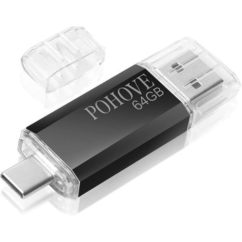 Cle USB 64 Go, OTG CLé USB C 64 Go Mini Clef USB 64go 2 en 1 Type C Pen Drive 64gb pour Huawei, Xiaomi, Oneplus, Smartphones Doté USB C, Matebook, PC, Tablette Etc (Noir)