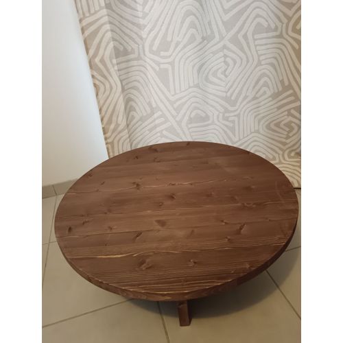 Table Basse Ronde 80cm Bois Massif, Ton Noyer