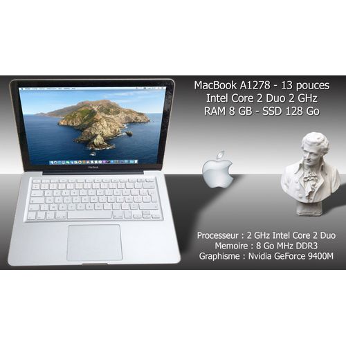 Apple MacBook A1278 - 13" Intel Core 2 Duo - 2 GHz - RAM 8 GB - SSD 128 Go - Azerty