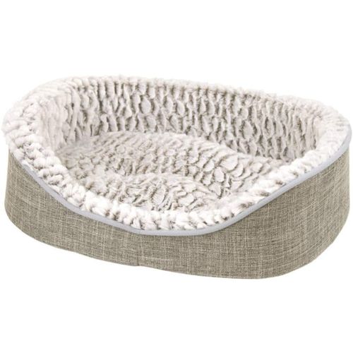Corbeille Panier Souple Pour Chien Style Lin, Coussin Amovible, Écusson, 70 X 50 X 18,5cm Gris
