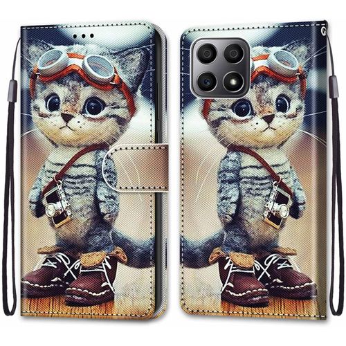 Coque Pour Huawei Honor X8 4g / X30i, Etui En Cuir Pu Portefeuille Housse Coque Avec 360 Degres Silicone Protection Cover Cuir Pochette Magnetique Und Flip Bequille (Chat 1)