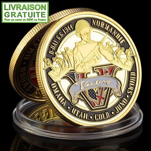 Ww2 Débarquement D-Day 1944 - Pièce Médaille Commémorative Plaquée Or (Réf 3)