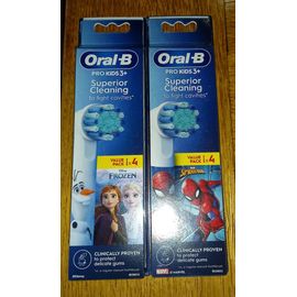 8 Brossettes Recharges Oral-B Kids : 4 Reine Des Neige Et 4 Spiderman - 2 Packs De 4 - 