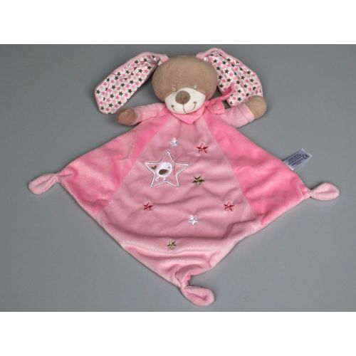 Doudou Lapin Plat Rose Beige Étoiles Auchan
