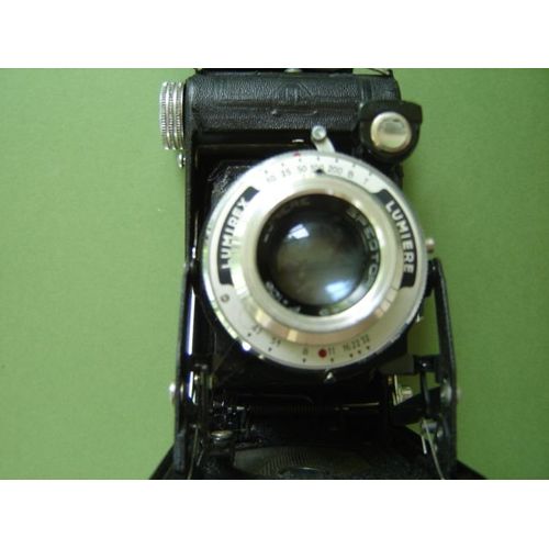 Appareil photo à soufflets LUMIERE /Lumirex (années 1940/50) avec sacoche cuir