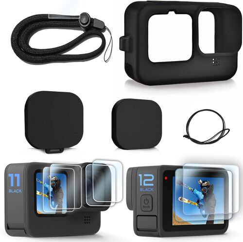 étui de protection en silicone pour Go pro Hero 12/Hero 11/Hero 10/Hero 9 Black, capuchon d'objectif, protecteur d'écran et lanière pour Go pro Hero 12 Hero 11 Hero 10 Hero 9 Black kit