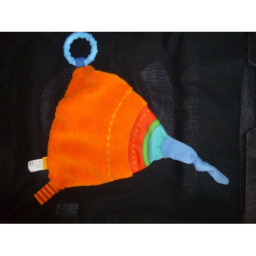 Doudou Plat Triangle Orange Bleu Anneau De Dentition Attache Sucette Haba