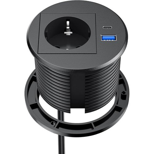 Chenquansarl-Pr De Bureau Encastrable Avec Usb C, Pr Rétractable Avec Usb A Et C Pour Plan De Travail Cuisine, Câble 2m, Noir