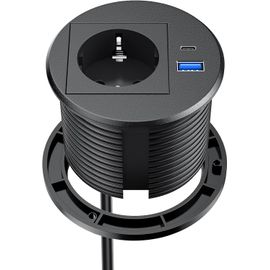 Chenquansarl-Pr De Bureau Encastrable Avec Usb C, Pr Rétractable Avec Usb A Et C Pour Plan De Travail Cuisine, Câble 2m, Noir