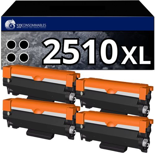 123CONSOMMABLES - TN2510 XL - Pack 4 Toners compatible avec Brother TN-2510 XL pour Brother MFC-L2800DW HL-L2400DWE DCP-L2627DWE MFC-L2827DW HL-L2445DW MFC-L2860DW
