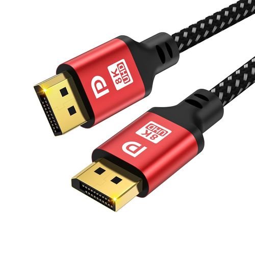 TIANYI-Câble displayport 2,1,DP Câble 2m (16K,10K,8K@60Hz, 4K@144Hz, 2K@240Hz, 40 Gbit/s), pour ordinateur portable TV Gaming Monitor (rouge)