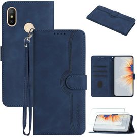 Étui Portefeuille Xiaomi Redmi S2 En Cuir Pu Avec Support Réglable, 3 Emplacements Cartes, Fermeture Magnétique Et 2 Protections Écran Verre Trempé