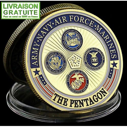Us Army Navy Air Force Marines Le Pentagone - Pièce Médaille Commémorative Plaquée Or