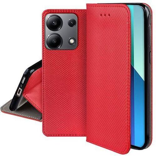 Housse pour Xiaomi Redmi Note 13 4G - etui coque pochette portefeuille + verre trempe - ROUGE MAGNET