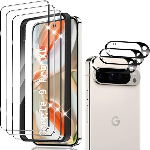 Verre Trempé Pour Google Pixel 9 Pro Xl Avec Outil D'alignement Facile, 3 Pièces Film Protection Écran Et 3 Pièces Caméra Protecteur, Dureté 9h Glass, Sans Bulles Verre Protection