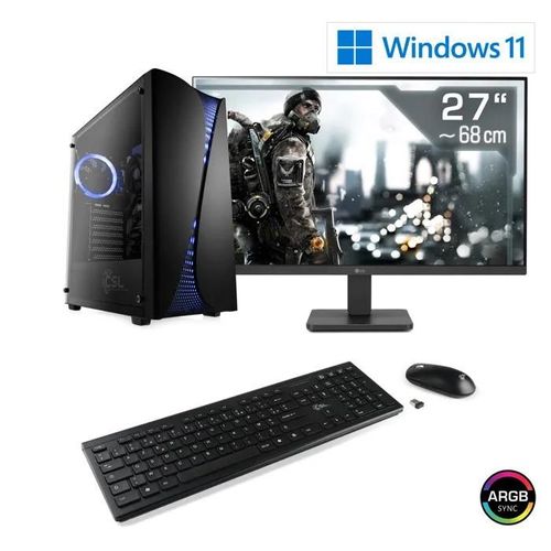PC Gaming, CSL Computer, M11260H, Ryzen 5 5600GT, Radeon Graphics, 16 Go DDR4 RAM, M.2 SSD 1000 Go, 27 pouces Full-HD, Win 11