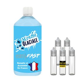 E liquide Menthe glacial - 1 L - 50/50 MPGV/VG 100% végétal - arôme naturel - easy/fast - Sans nicotine ni tabac + 5 flacons chubby 60 ml
