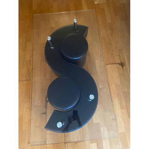 Table Basse Noir En Verre Avec Assises Intégrées.