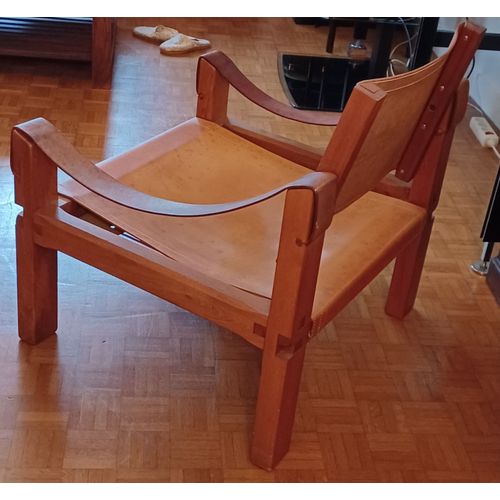 Fauteuil Cuir Vintage, Design Pierre Chapo 1960