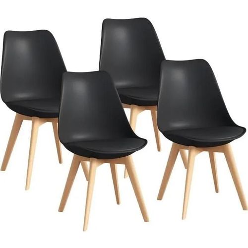 Chaises De Salle À Manger Scandinave - Frixovel - Lot De 4 - Noir - Bois Massif Et Polypropylène