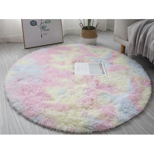 Tapis Rond En Peluche Teint 160x160cm, Antidérapant, Shaggy, Tapis De Sol