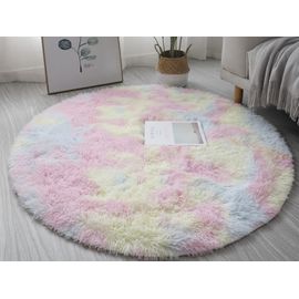 Tapis Rond En Peluche Teint 100x100cm, Antidérapant, Shaggy, Tapis De Sol