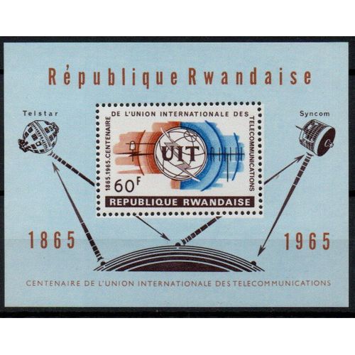 Rwanda Timbre Centenaire De L' Union Internationale Des Télécommunications 1965