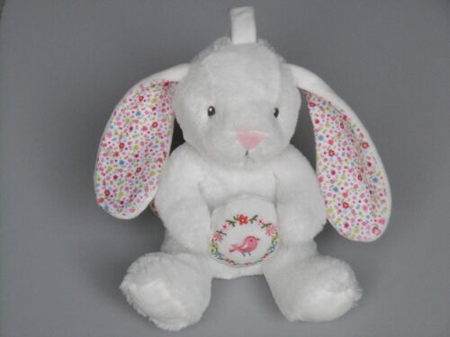 Doudou Lapin Blanc Fleurs Liberty Musical 21 Cm Pommette