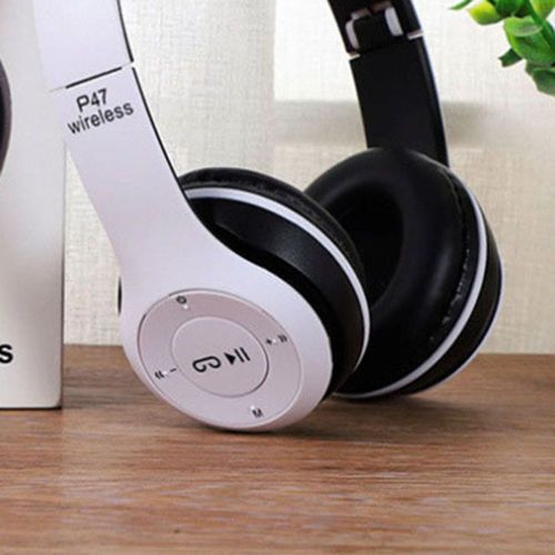 Casque Bluetooth pliable, basse lourde, ergonomique, sans fil, pour Sport, étudiants, adultes, maison, bureau, école, blanc