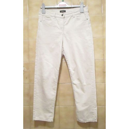 Pantalon Écru Blanc Cassé Caroll, Avec Poches, T. 38 En Taille Réelle