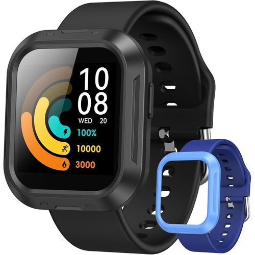 KALANKA-Montre Connectée Enfants, IP68 Étanche Smartwatch pour Garçons Filles avec 20 Sport, Podomètre, Moniteur de Fréquence Cardiaque Sommeil, Formation d`habitudes, pour 6-16 Ans, Noir et Bleu