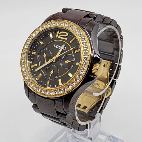 Montre Femme Acier Doré Céramique Fossil Riley Ce-1044