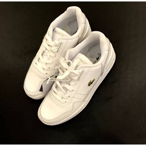 Lacoste Women's White Gold Leather Lace-Up Sneakers - 40