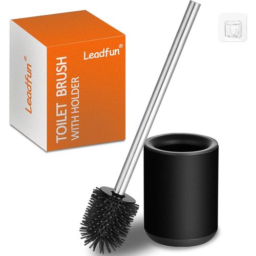 Brosse WC Toilette SiliconeWC et SupportsFaite d'acier InoxydableSet de Brosses de Toilette Debout (Noir)